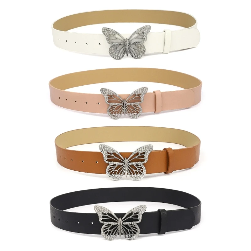 Locomotive Waist Belt Shinning Butterfly Buckle Belts for Woman Men Luxurious Waist Strap for Jeans Dress