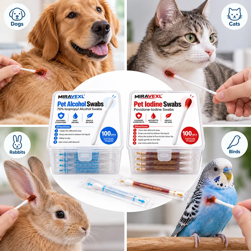 Haustier-Wundversorgungs-Tupfer-Set 200 Stück, 70% Isopropylalkohol & Povidon-Jod Antiseptikum, Erste-Hilfe-Hautvorbereitung für Hunde, Katzen und Haustiere – Detail 7