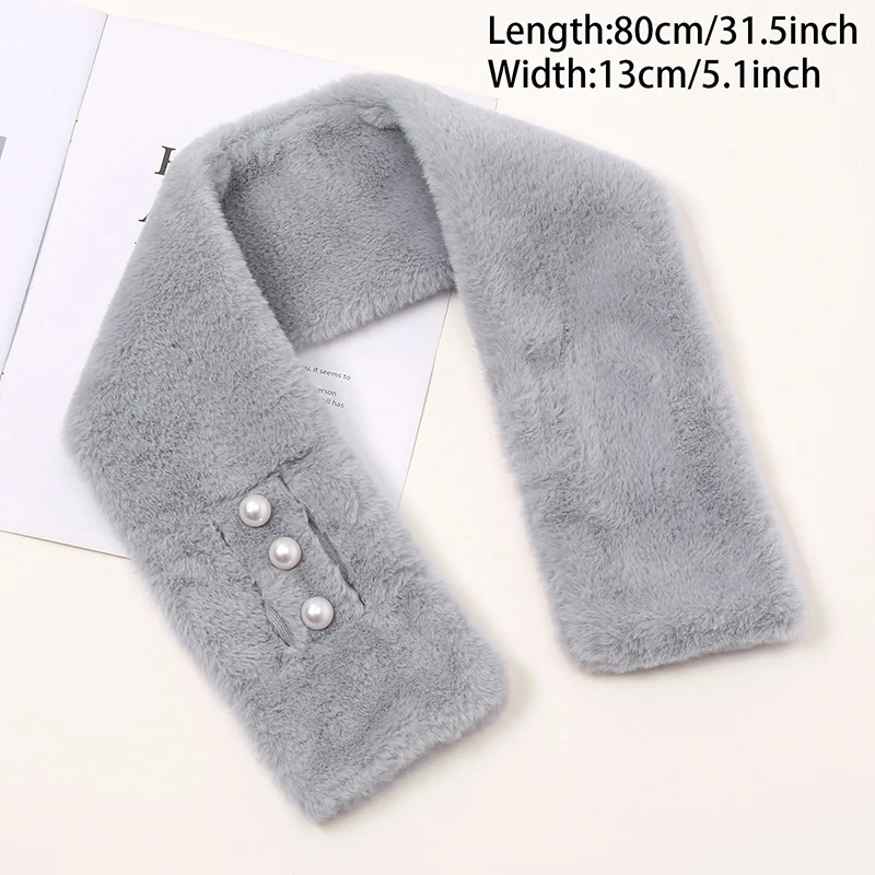 Faux Rabbit Fur Scarf Winter Warm Neckerchief Women Pearl Solid Color Neck Muffler Ladies Thick Scarves