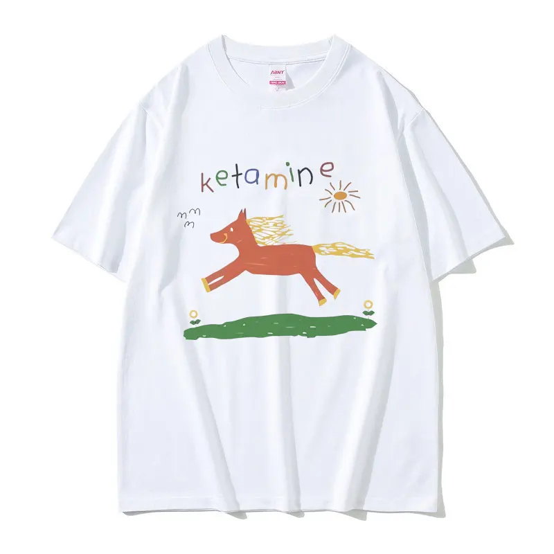 

Funny Ketamine Horse Graphic Print T Shirts Men Women Casual Joke Humor Meme T-shirt Male Pure Cotton Tees Mens Oversized Tshirt