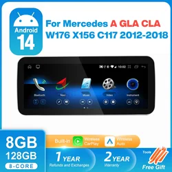 For Mercedes Benz CLA C117 2012-2018 Android 14 Auto Radio Carplay Screen A Class W176 GLA Clas X156 GPS Multimedia Player Navi