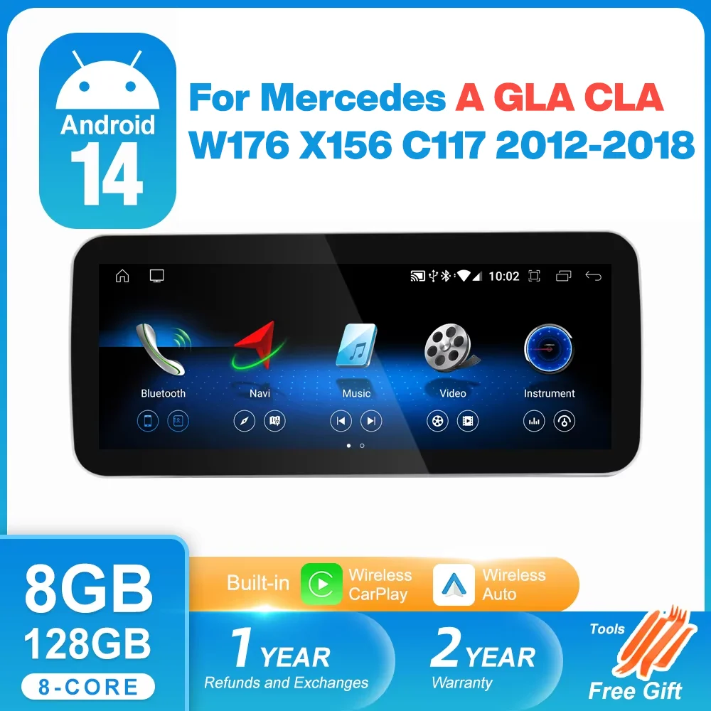 For Mercedes Benz CLA C117 2012-2018 Android 14 Auto Radio Carplay Screen A Class W176 GLA Clas X156 GPS Multimedia Player Navi