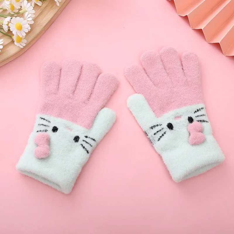 Sanrio Hello Kitty Winter Knitted Gloves for Child Kids Girls Cartoon Warm Cute Gloves Winter Gloves Kawaii Anime Accessories