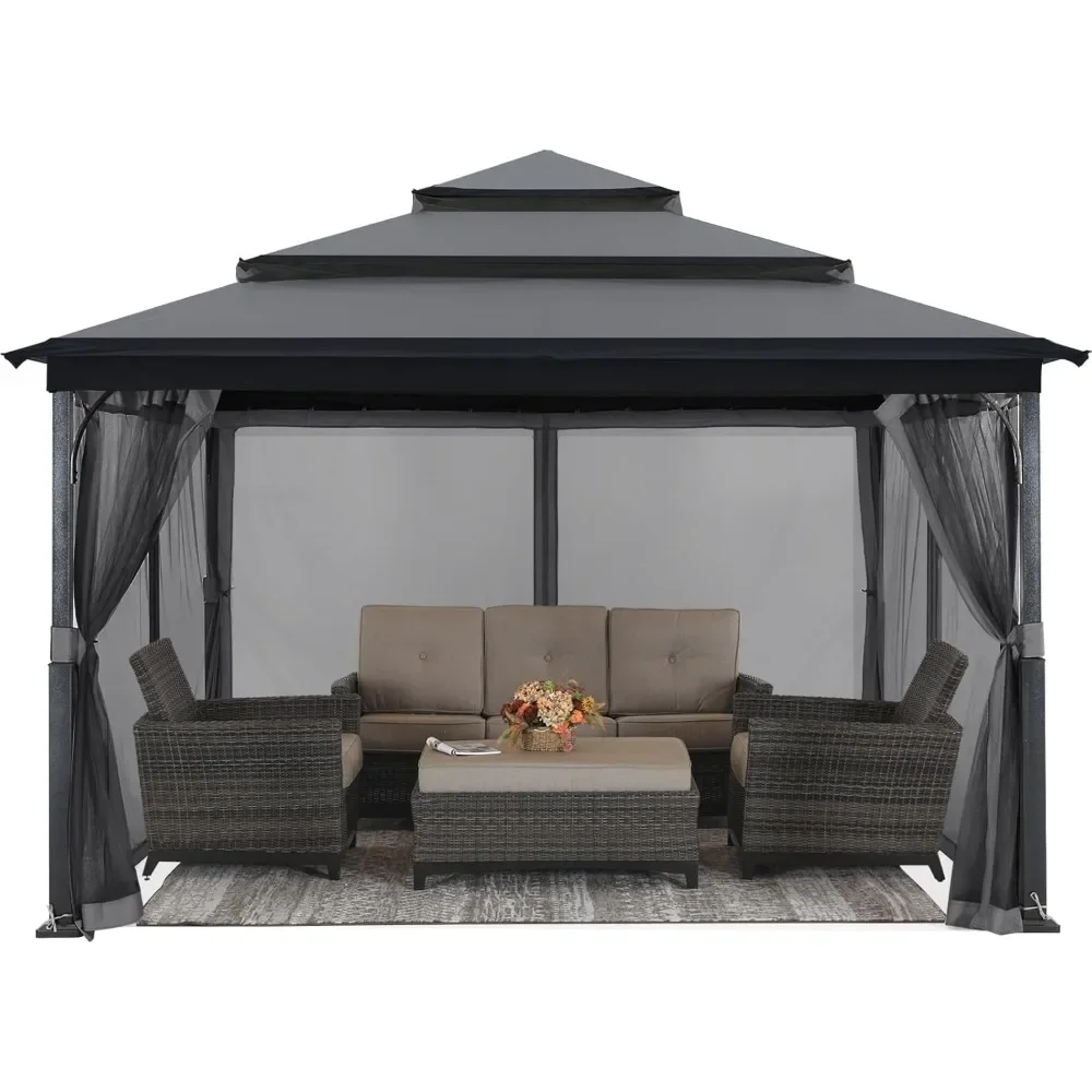 Outdoor Gazebo for Patios with 3-Tier Roof Canopy Gazebo with Mosquito Netting