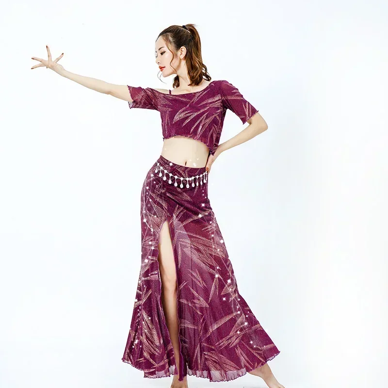 

Women Belly Dance Costume Practice Clothes Ladies Modern Classical Oriental Dance Dress Dancewear 2-piece Set For Girl