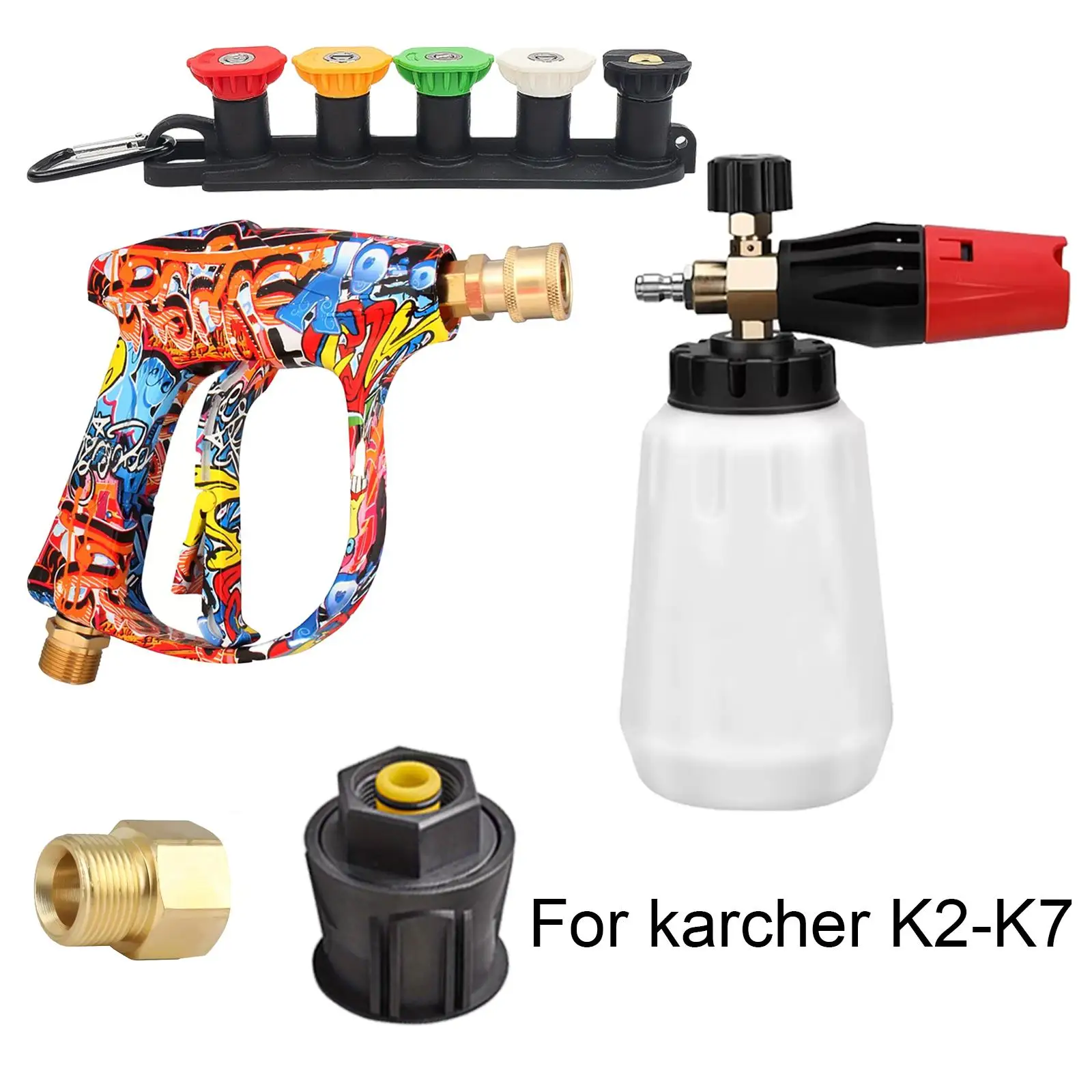 Complete Graffiti Wash Gun Combo, Foam Pot, Nozzles, Karcher Adapter & M22-15 Fitting for Household Car Wash