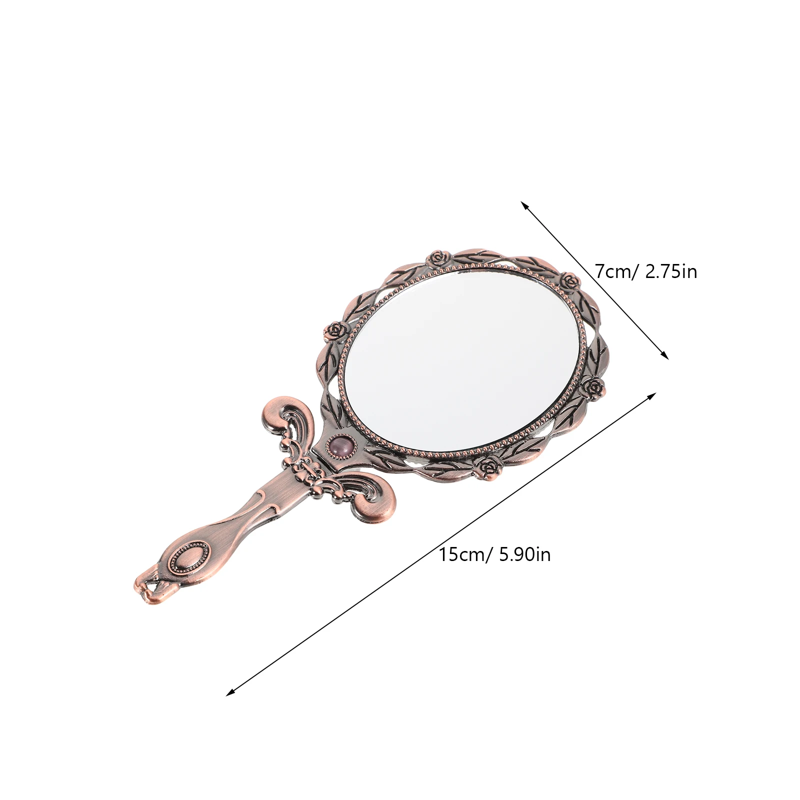ヴィンテージヨーロピアンスタイル折りたたみ式ハンドルミラー、携帯用メタルハンドヘルドメイクアップミラー（女性用）、クリアな反射、バニティアクセサリー