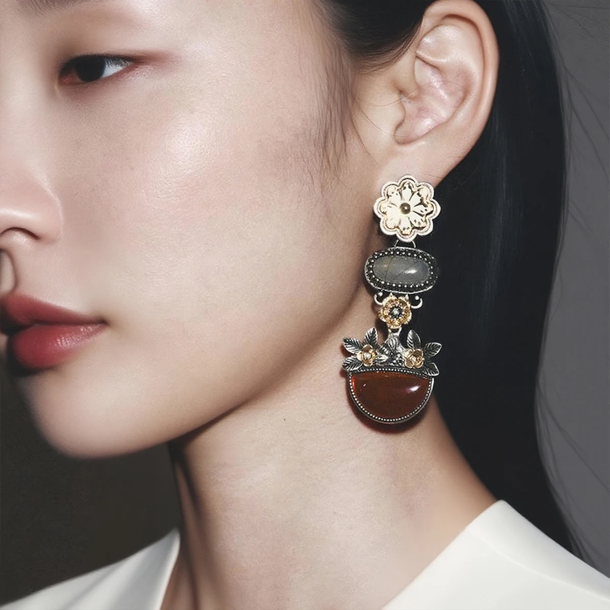 

ZAA Vintage Daisy Flower Resin Earrings for Women Personality Multi-layer Long Drop Earrings Holiday Party Jewelry Gifts