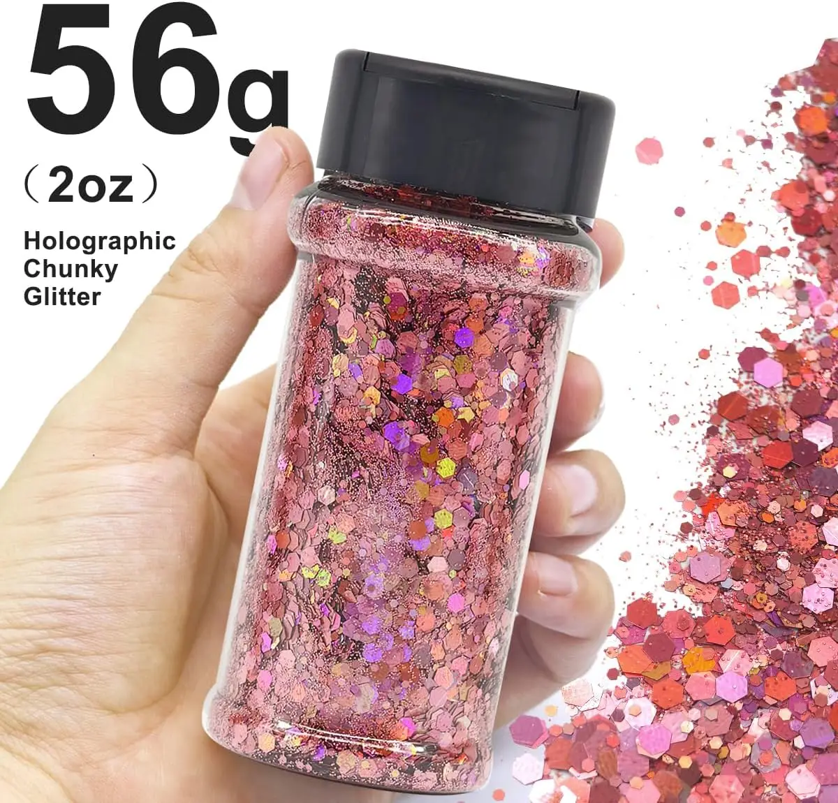 Silberner holografischer Nagelglitzer – 2 Unzen Glitzermischung, grober Glitzer, große Farben im Shaker, Nagelglitzerdekoration – Detail 13