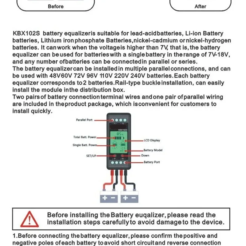 KBX102S Voltage Controller Battery Equalizer Batteries Monitor Balancer Lead Acid Li-Ion Connect Series 24 36 48 60 96 V