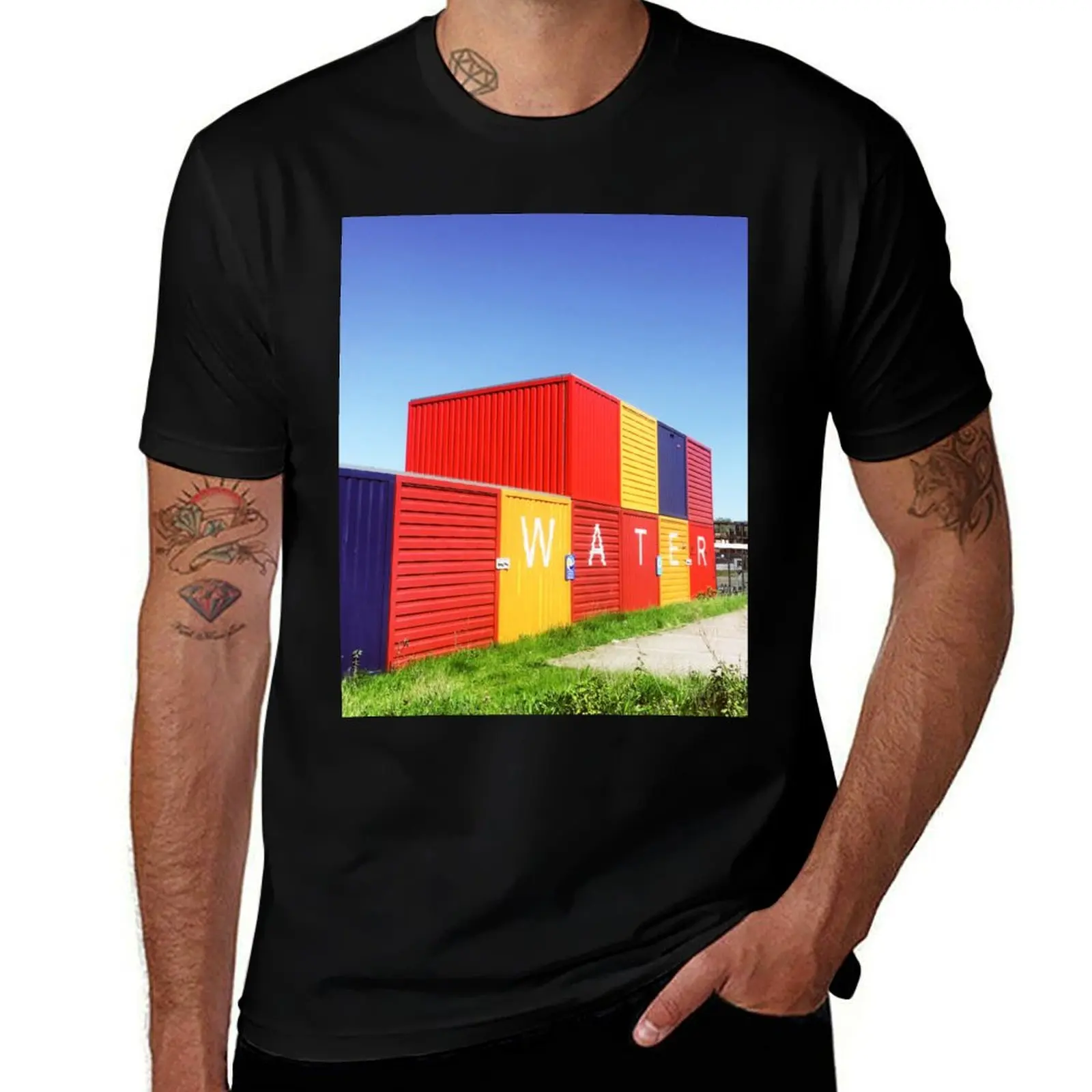 Primary colour water shipping containers T-Shirt Fashion Casual Short Sleeve T-Shirt
