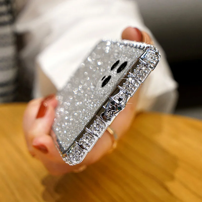 Upscale Luxury Glitter Diamond Phone Case For iPhone 15 14 13 12 11 Pro Max X XR XS 7 8 Plus SE2 Metal Edge Bling Crystal Cover