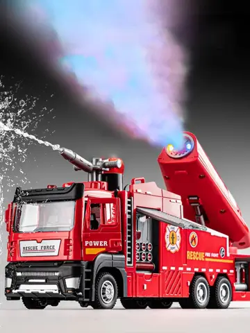 Camion de pompier à pulvérisation d'eau, échelle 1:32, modèle de camion à échelle, voiture jouet, son et lumière, portes rétractables, véhicule ouvert, Collection, cadeau pour garçons