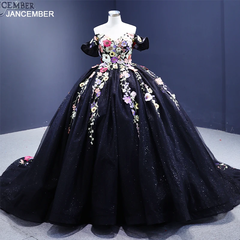 Quinceanera Dresses Ball Gown Flower Vestidos De 15 Años Black Sweetheart Flowers Evening Party Dress 2022 RSM222240 Bar Mitzvah