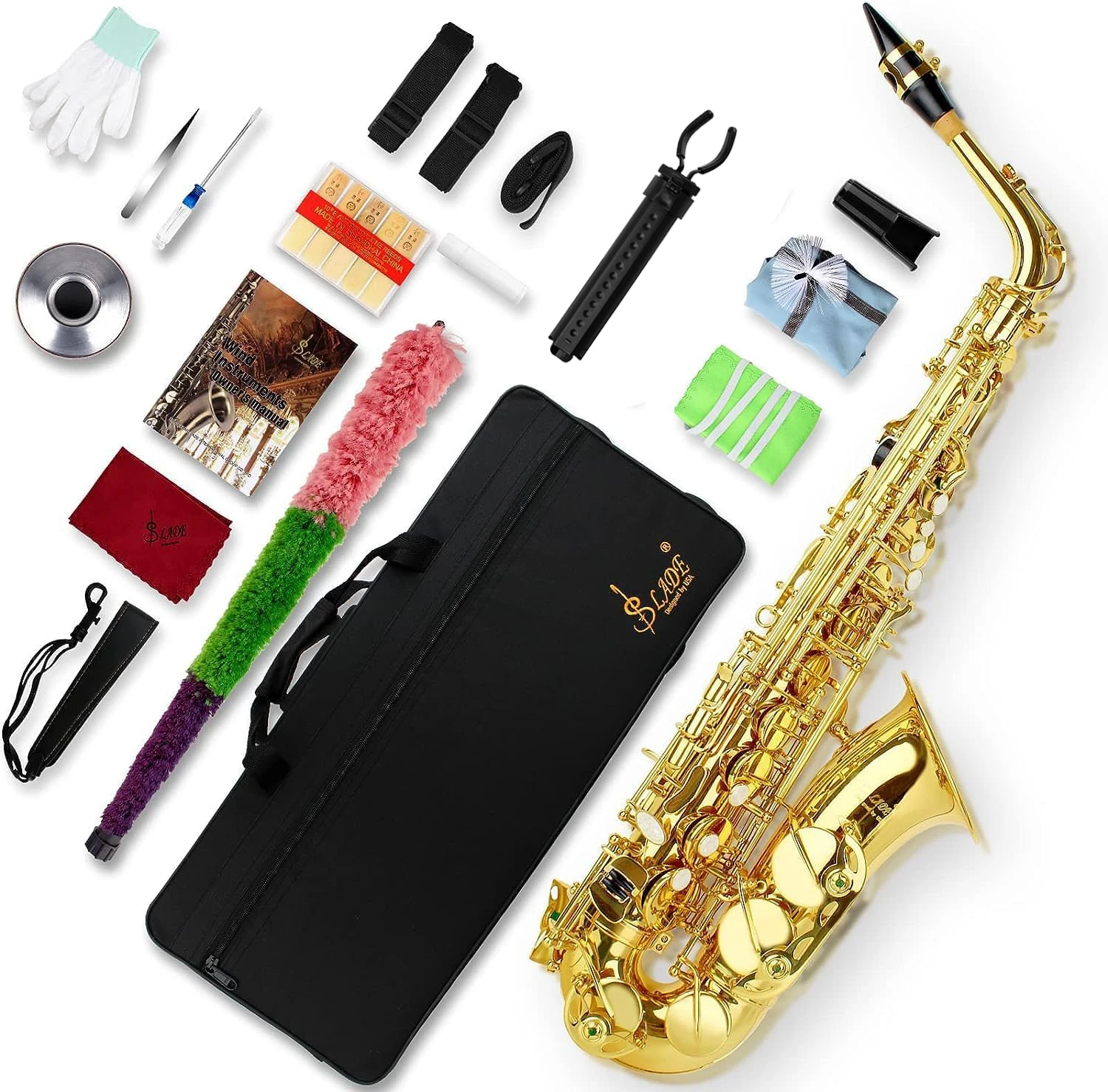 

SLADE Eb Alto Saxophone Brass Gold Lacquer E Flat Sax Woodwind Musical Instrument With Case Gloves Saxophone Parts & Accessory