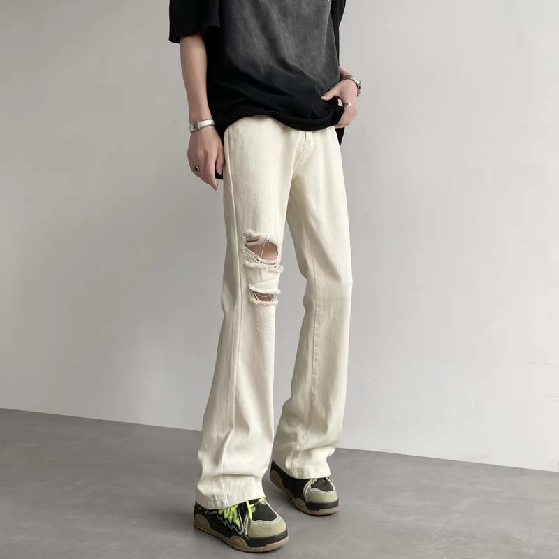 

Мужские джинсы Slim Fit: повседневные, весенне-осенние, с дырками, в американском стиле High Street, летние брюки, широкие джинсы, свободные прямые джинсы