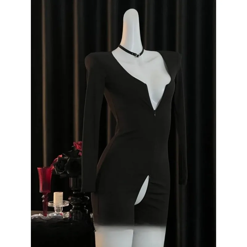 

Sexy Zipper Open-collar Long Sleeve Jumpsuit,Tight Yoga Dance Outfit Women,Seductive Stretch Catsuit,Roleplay Nightwear Uniform