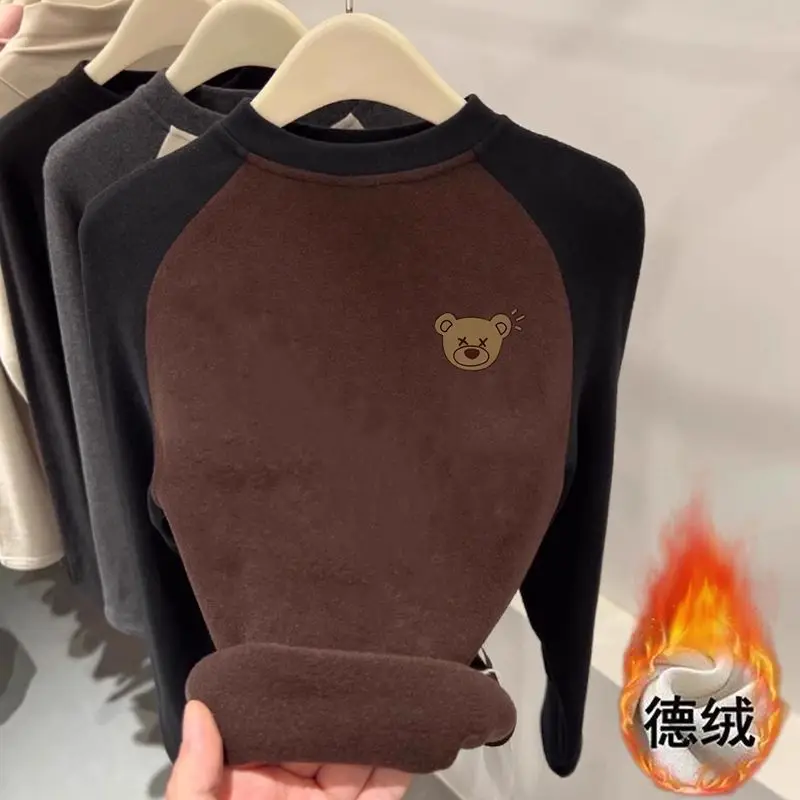 

Рубашка контрастного цвета, осень-зима, новый стиль, теплая футболка с круглым вырезом и длинными рукавами, тонкая женская футболка в западном стиле