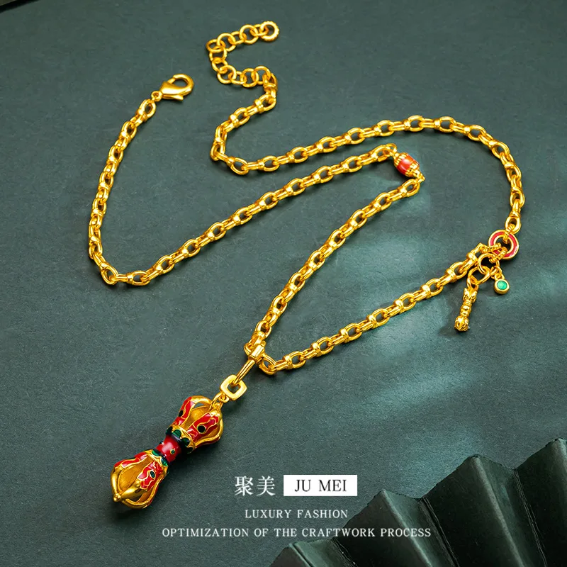 

9999 24K real gold store same style women's gold necklace hollowed out demon slaying pestle exquisite luxury jewelry gift