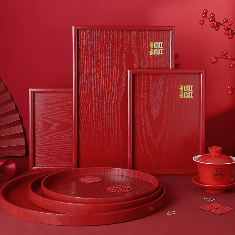 Chinese Wedding Red Rectangular Tray, Household Tea Set Accessories, Tea Tray, Wedding Fruit Tray, Snack Offering Tea Tray