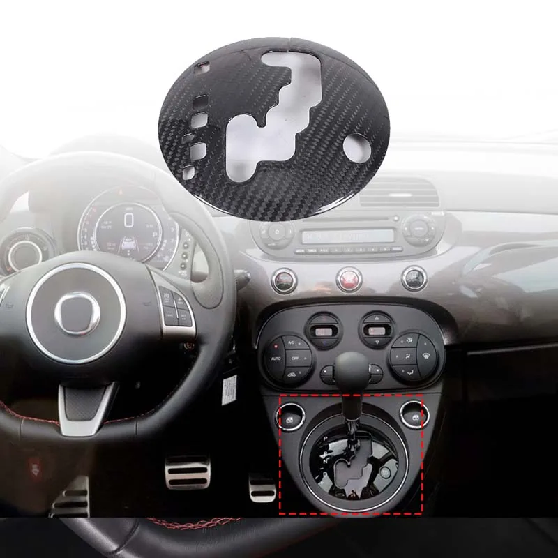 For Fiat 500 2010-2015 Real Carbon Fiber Car Central Control Shift Base Gear Cover Trim Sticker Interior Car Accessories