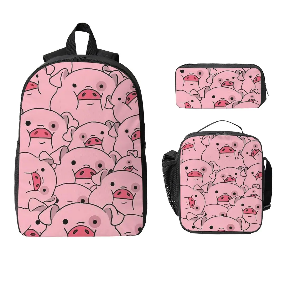 

Cute Pet Pig Waddles Cartoon Backpack Boys Girls BookBag School Bag Computer Shoulder Bags 3ps Insulated Lunch Bag Pencil Case