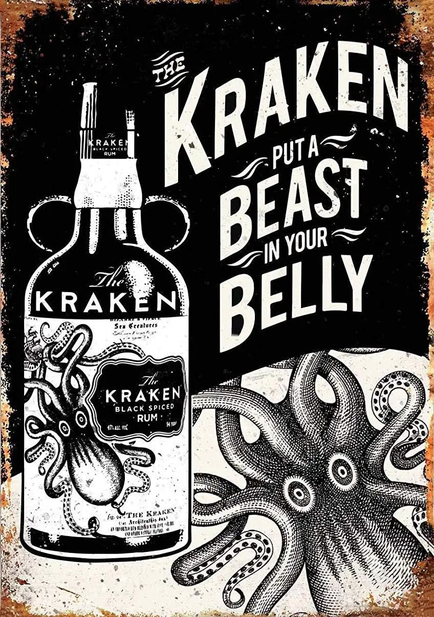 Kraken Rum Tattoo Drink Vintage Tin Sign Metal Decor Metal Sign Wall Metal Tin Sign 8X12 Inches