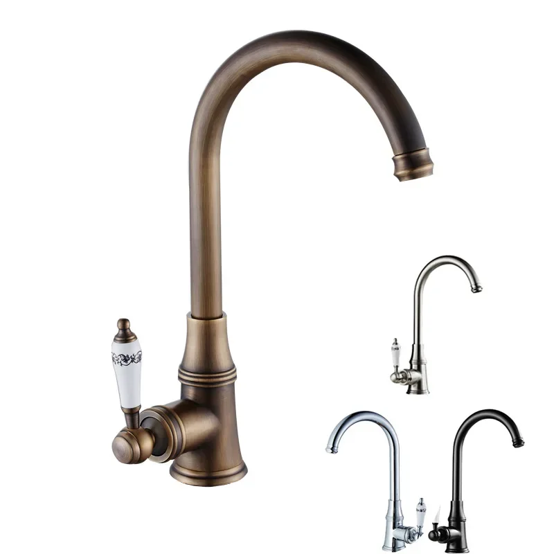 

Kitchen hot and cold faucet, blue and white porcelain handle, black bronze vegetable basin sink faucet
