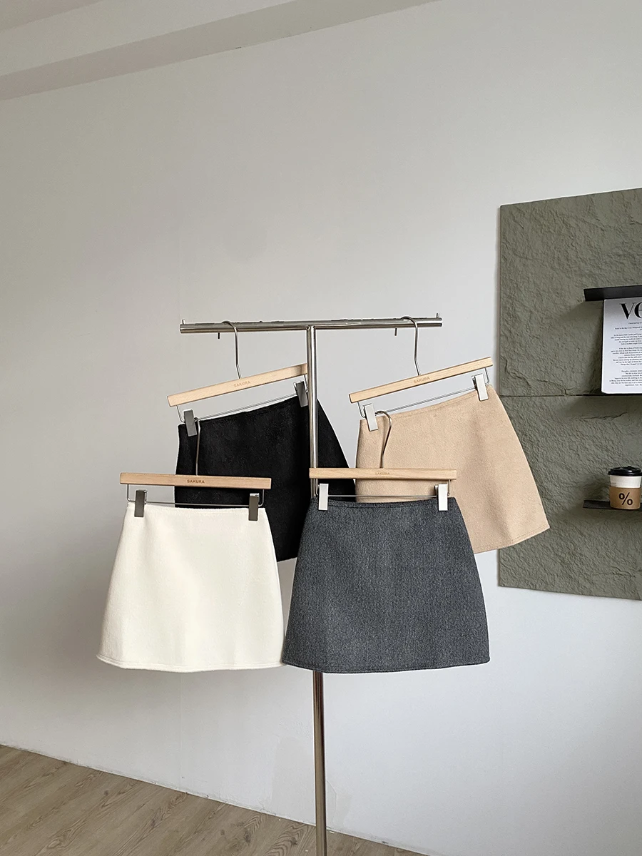 

Business Commute High Waist A-Line Skirt Women's Autumn Winter Faux Mink Short Skirt Anti-Light Walking Skirt