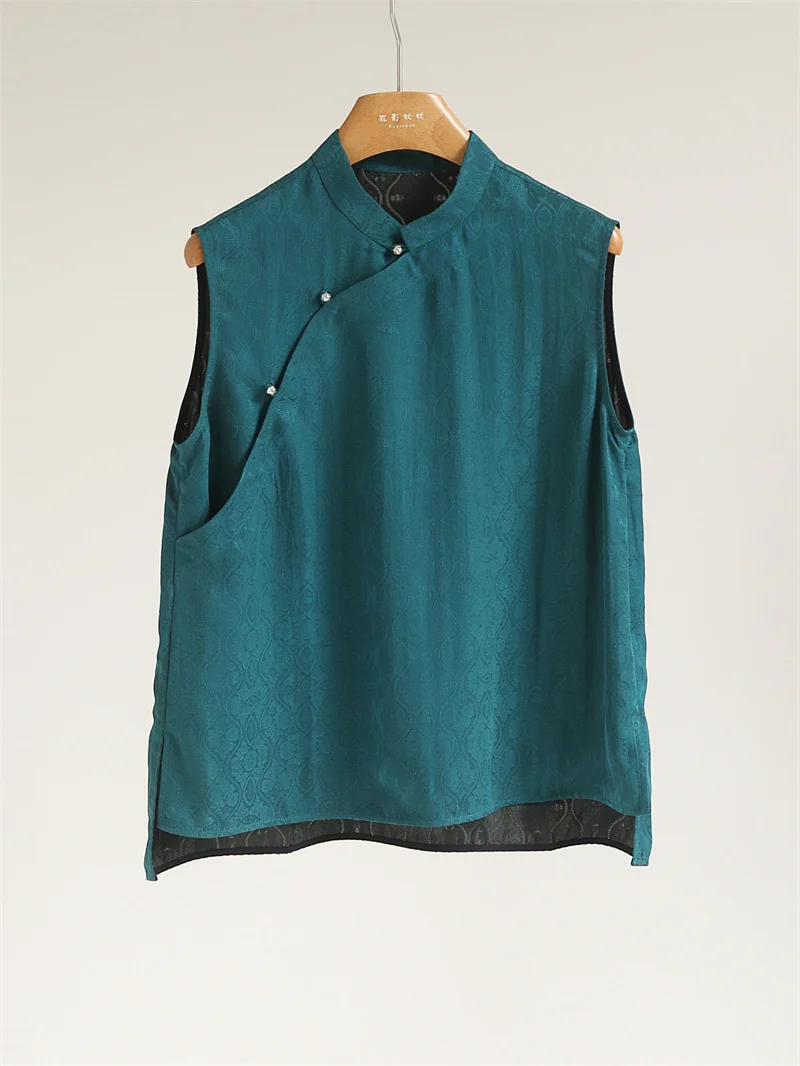 

Жилетка женская Silk Cloud Y50, винтажный стиль, с воротником-стойкой, прямой крой, свободный крой, в стиле ретро, в китайском стиле, из смешанных тканей