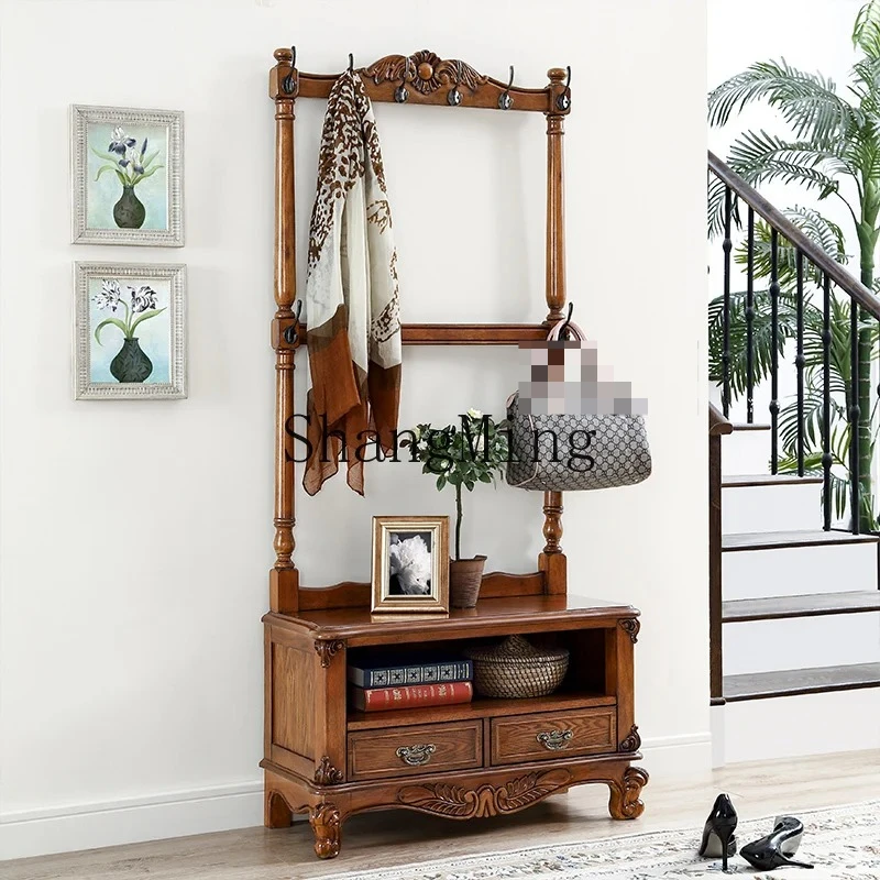 FG good-looking  solid wood hanger floor-to-ceiling bedroom shoe change stool coat rack with shoe cabinet hanging