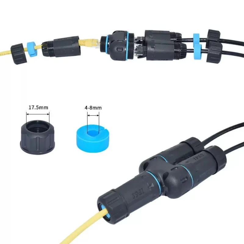 For RJ45 Waterproof Connector, CAT6 Gigabit Ethernet Cable Coupler, 1-to-2 Splitter