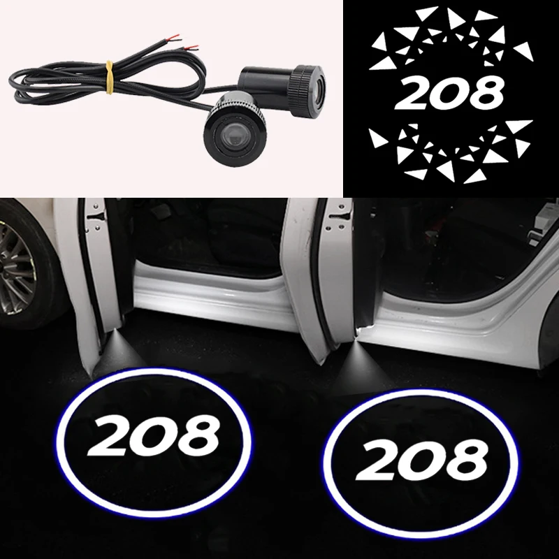 Автомобильная лампа-проектор для двери Peugeot 208 с логотипом и подсветкой