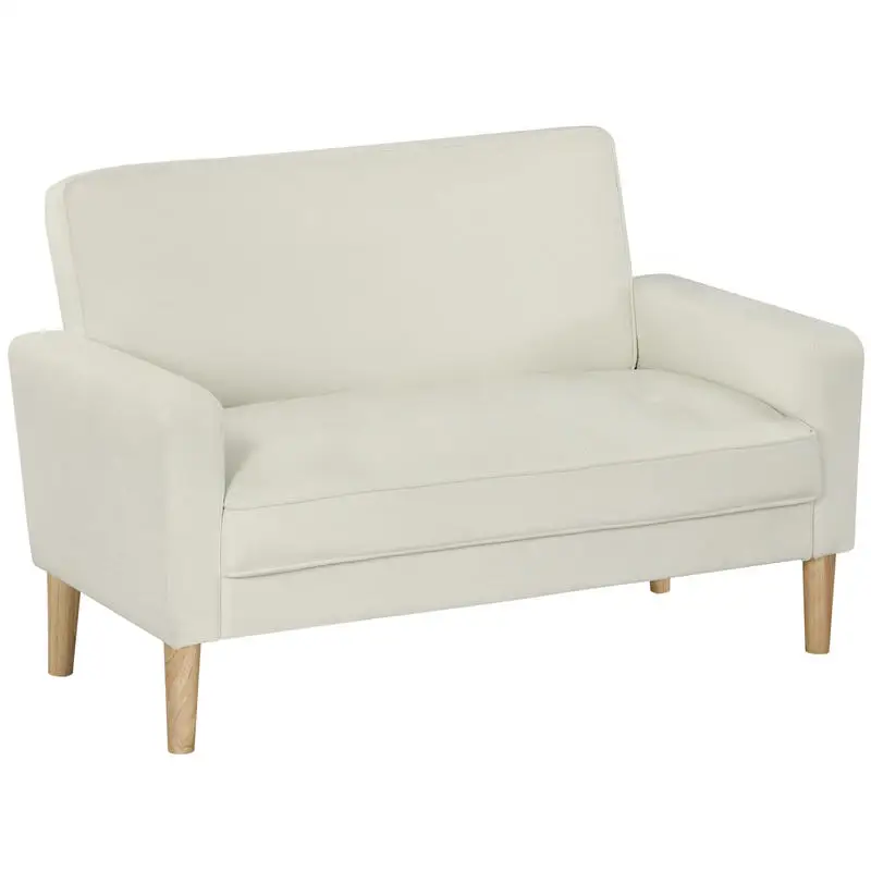 2-Sitzer-Sofa, Doppelsofa mit Gummibaumholzbeinen, Polstersofa für Wohnzimmer, Schlafzimmer, cremeweiß
