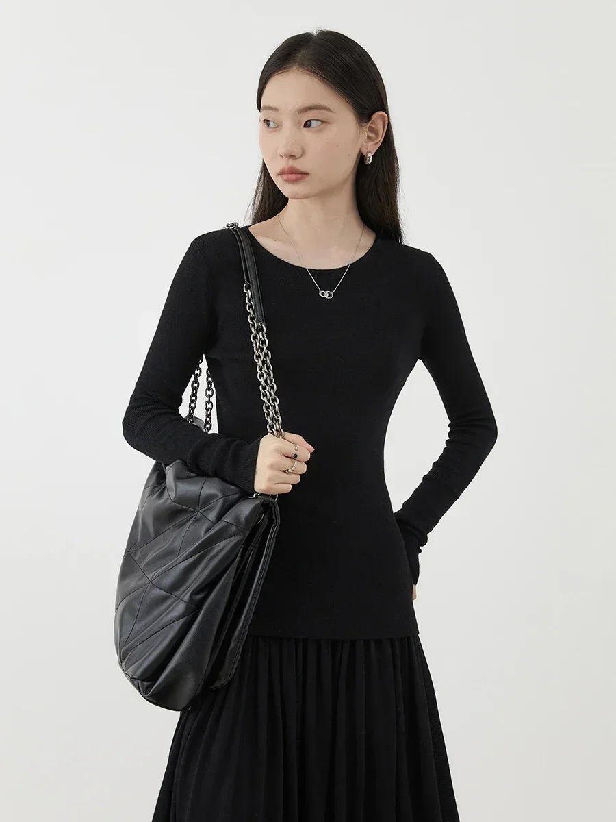 CHIC VEN-suéteres ajustados de cuello redondo para mujer, conjunto de Falda plisada con cintura elástica, primavera y otoño, 2024