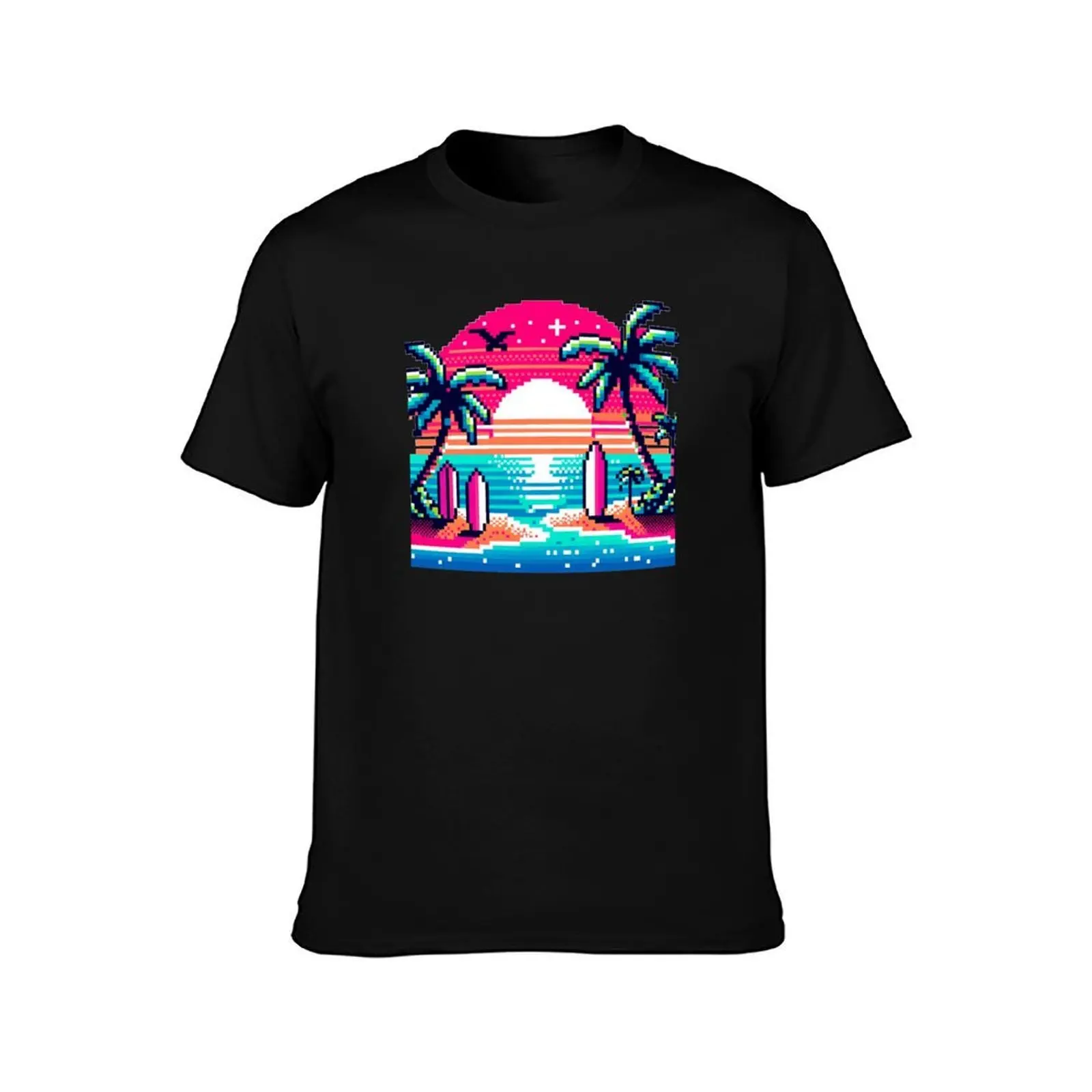 Pixelated Paradise Escape T-Shirt Art Pattern Printed Casual Top T-Shirt