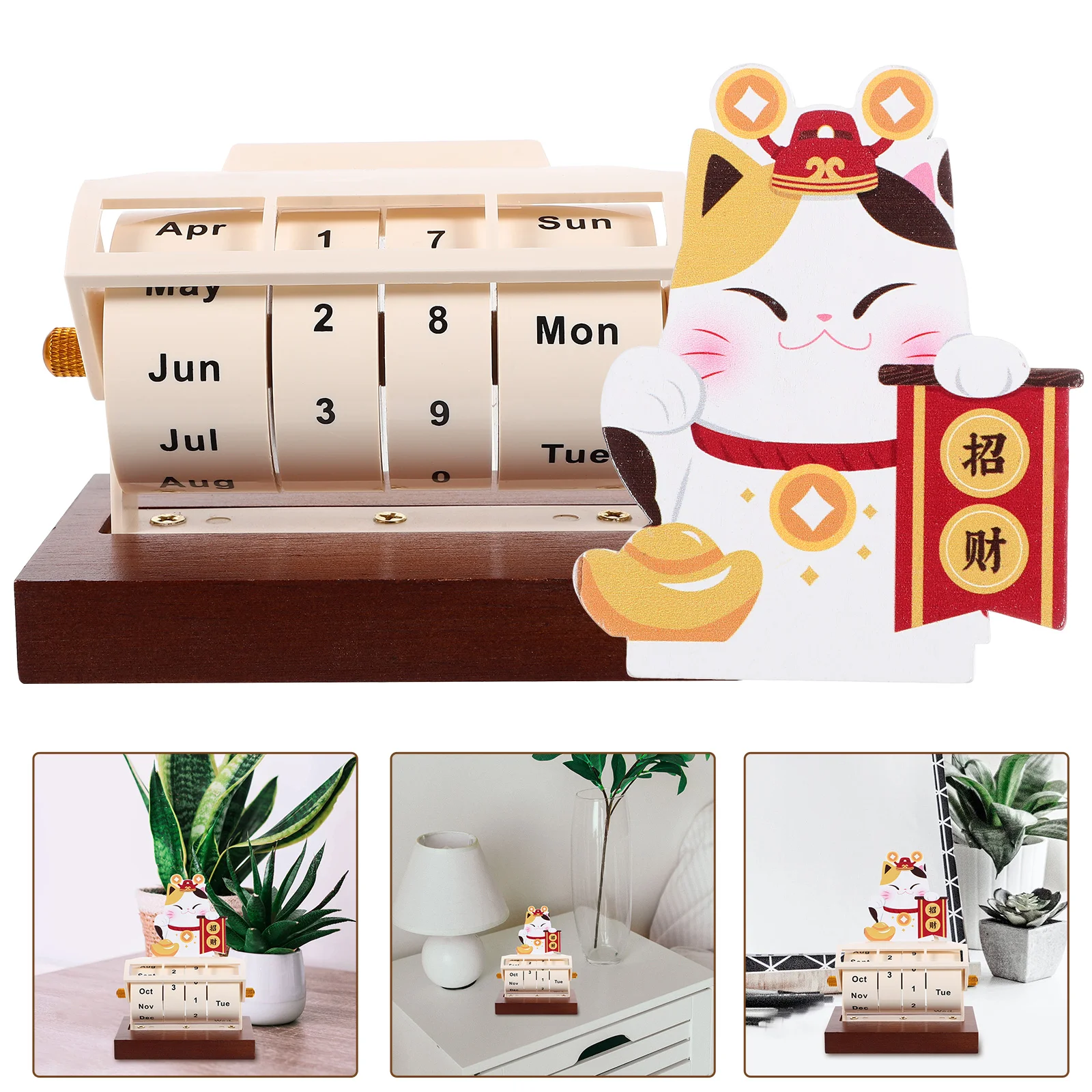 

Small Calendar Office Decor Household Wood Decorative Block Desk Home Accessory Table