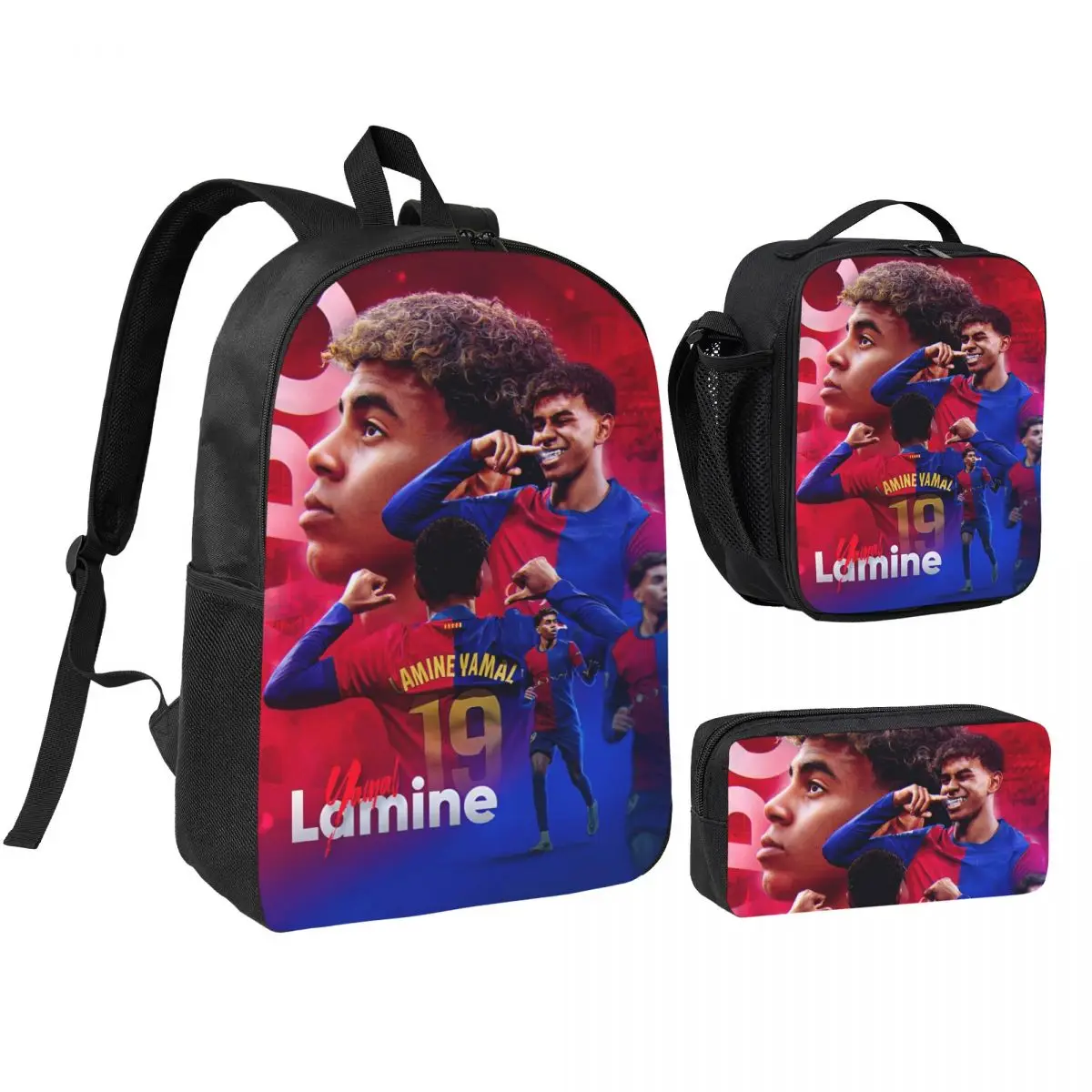 

Lamine Y-Yamal Football номер 19, 3 шт./компл., рюкзак для подростков, колледжа, холщовые сумки, сумка для обеда, пенал