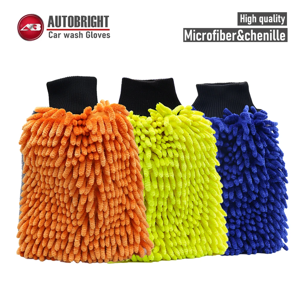 

AUTOBRIGHT Car Wash Mittens Gloves Large Big Size Microfiber Chenille Thick Double-faced Glove Foam Auto Detailing Clean Tools