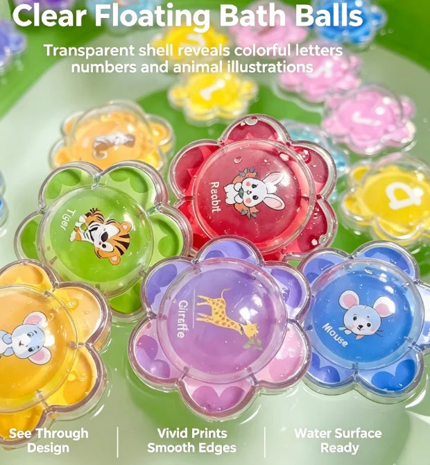 Colorful Floating Flower Bath Toy, Alphabet, Animal, and Number Recognition Educational Bathtub Toy, a Fun Bath Gift Suitable for Boys and Girls.