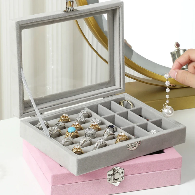 Jewelry Storage Box Earring Ring Necklace Jewelry Display Box Jewelry Classification Dustproof Transparent Flip Lid Jewelry Box