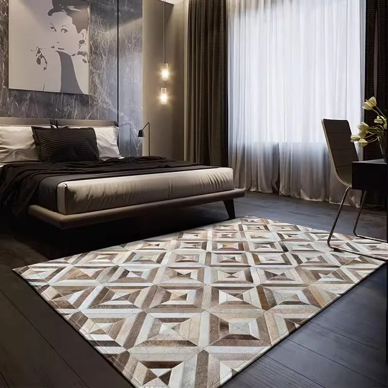 American Style Luxury Living Room Carpet Genuine Cowhide Area Rug Handmade Patchwork Real Cow Fur Bedside Floor Mat Large Rug