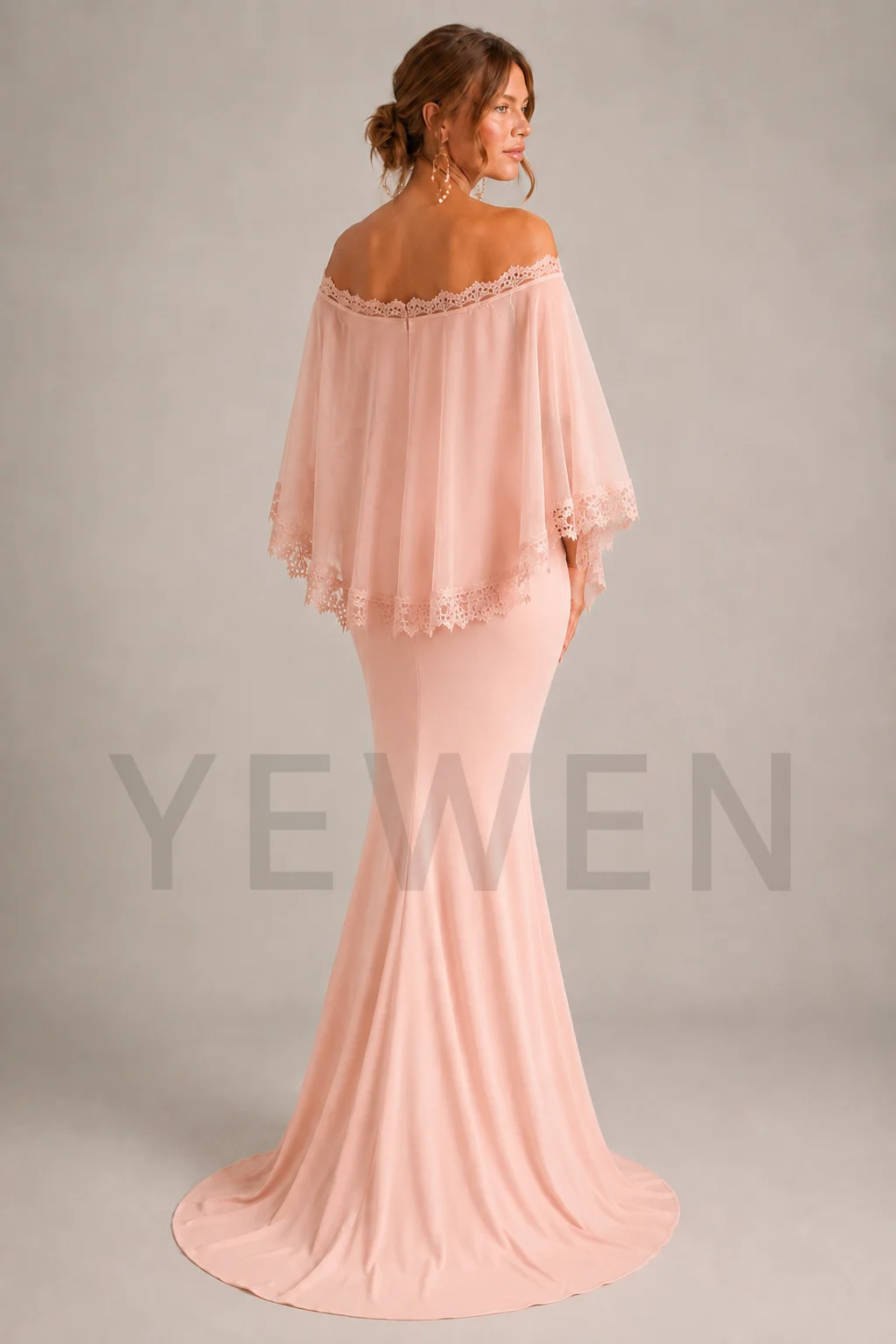 Lace Edge Cape Sleeve Maternity Dress for Photoshoot & Baby Shower L-26811