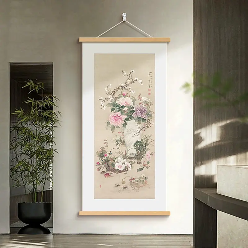 Oriental Flower Bird Hanging Scroll - Traditional Chinese Ink Painting Wall Art for Living Room, Tea Room, Study Decor