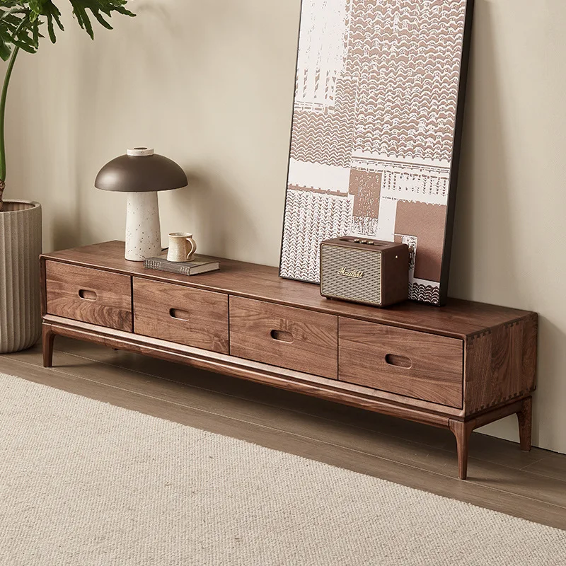 North American black walnut all solid wood TV side cabinet living room audio-visual cabinet light luxury coffee table light luxu