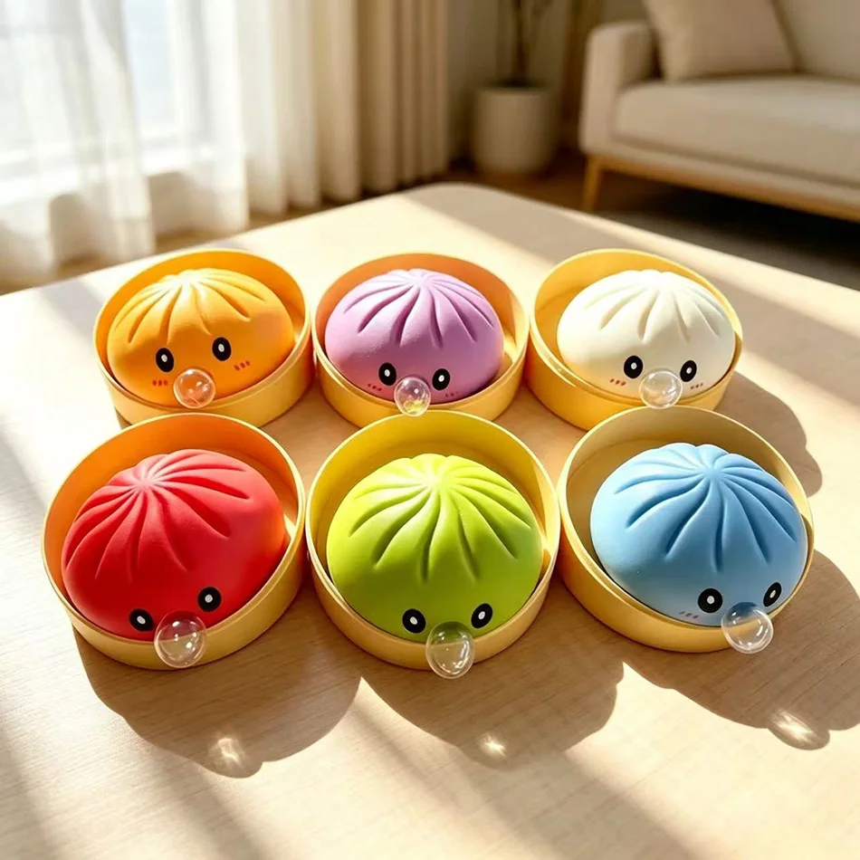 New Bubble Blowing Bun Pinching Band Simulation Steamer Cage Color Decompression Soft Rubber Toy