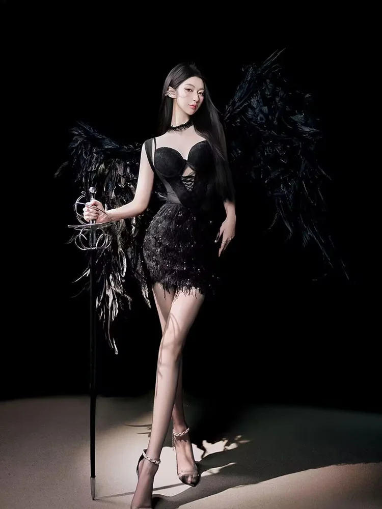 

Dark Angel Elf Girl Photography Costume Spicy Atmosphere Lady Style Private Pure Desire Artistic Portrait Ethnic Stage Costume