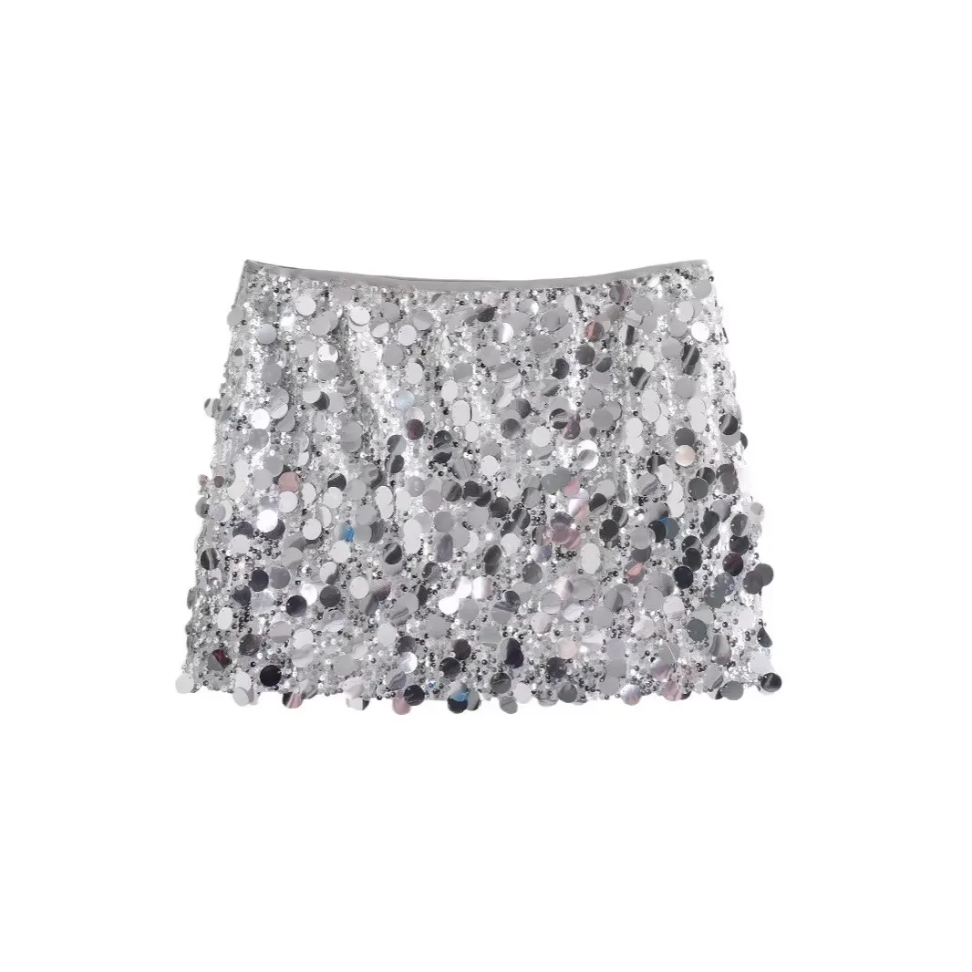 Sequined Sequins Skirts Short Sexy with Intellectual Elegant Commuter Bodycon No Stretch Embroidery Spring Skirts for Women