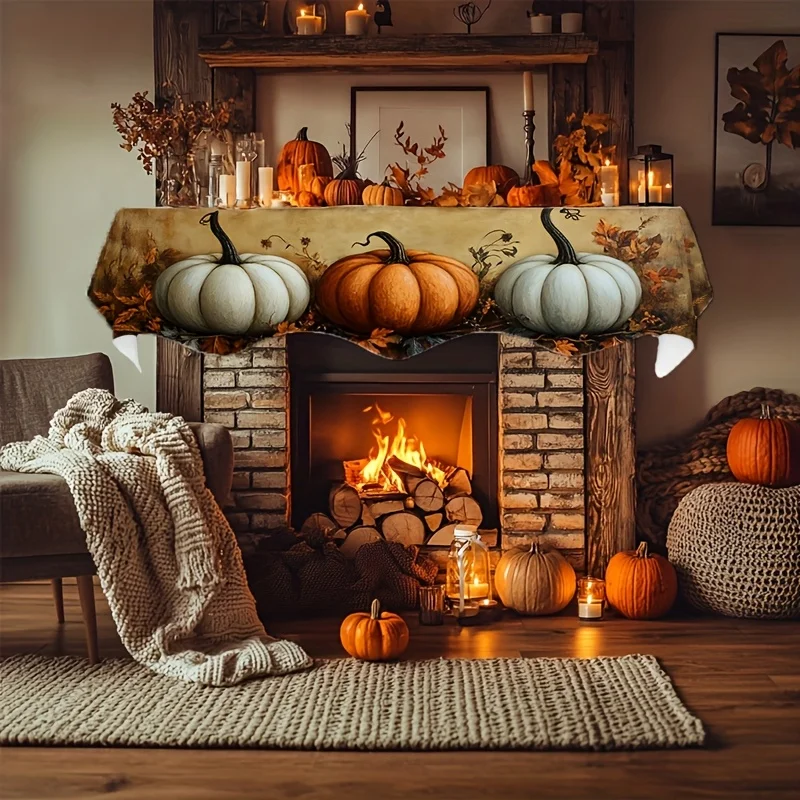 VIKAMA Fall Fireplace Mantel Scarf Vintage Pumpkin Mantel Topper Harvest Fireplace Shelf Cover Thanksgiving Home Indoor Decor