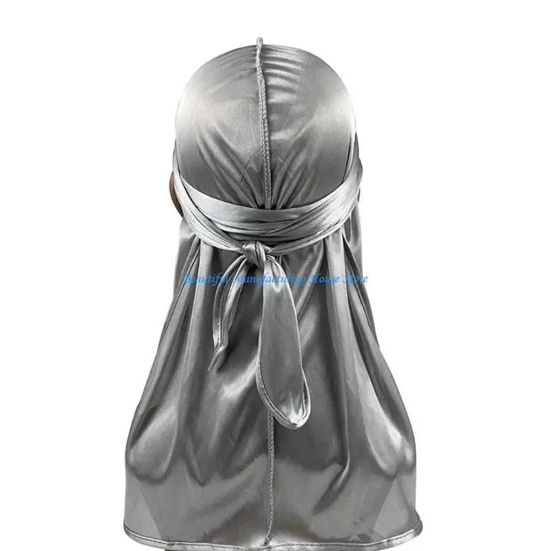 

E56A Silky Durag Long Tail Head Wrap Turban Hat for Men Women Breathable Headwrap Hat for Dreadlocks Braid Various Hair Type